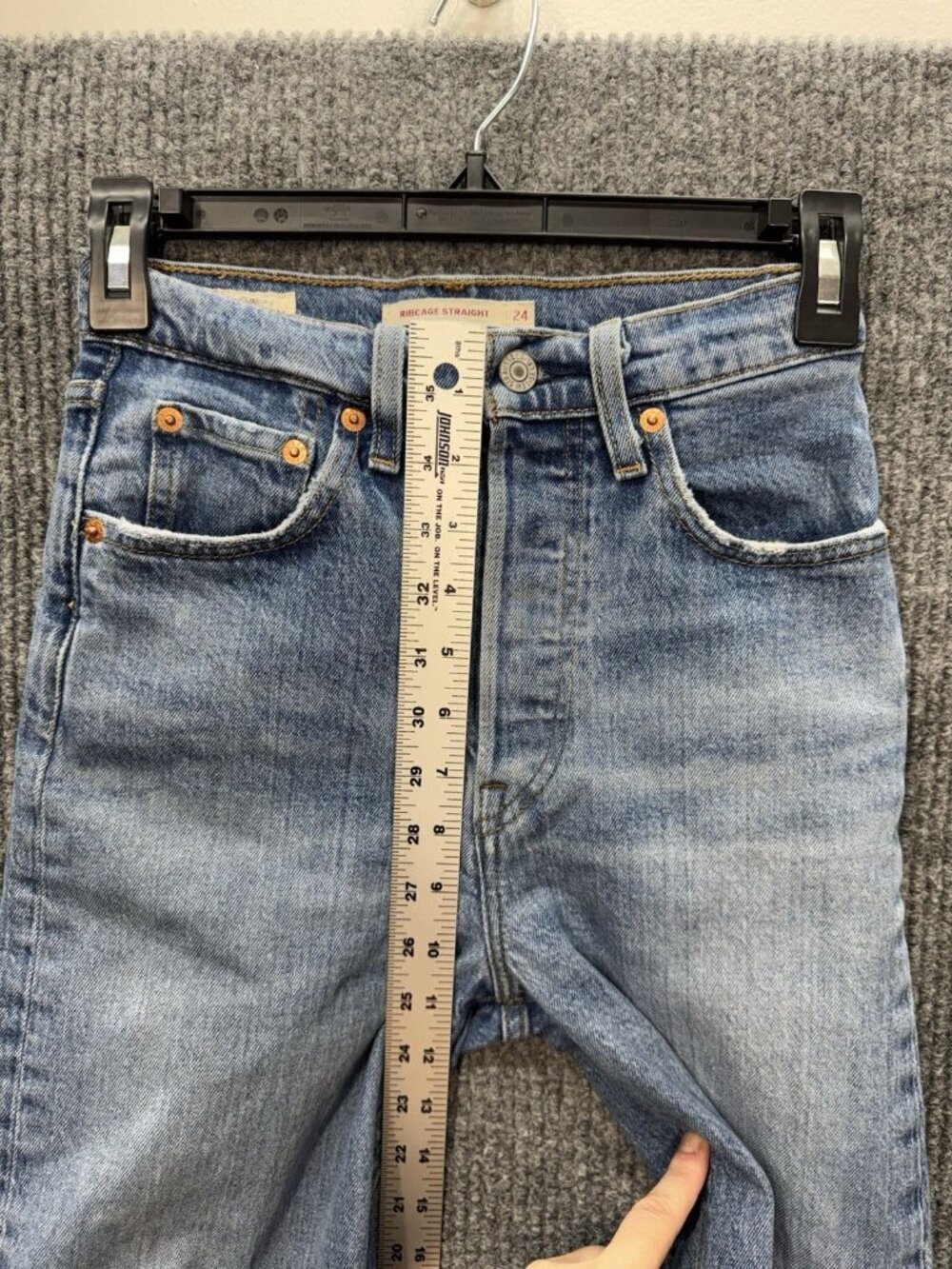 Levis Ribcage Straight Jeans Womens 24x27 Blue Distressed Button Fly Premium - Picture 9 of 12